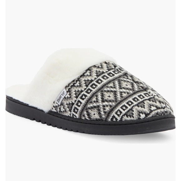 Born Sz Large 9 / 10 Nordic Scandi Faux Fur Slippers Womens Fair Isle Scuffs - Picture 1 of 6